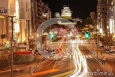 Light trails at Himeji Editorial Stock Photo